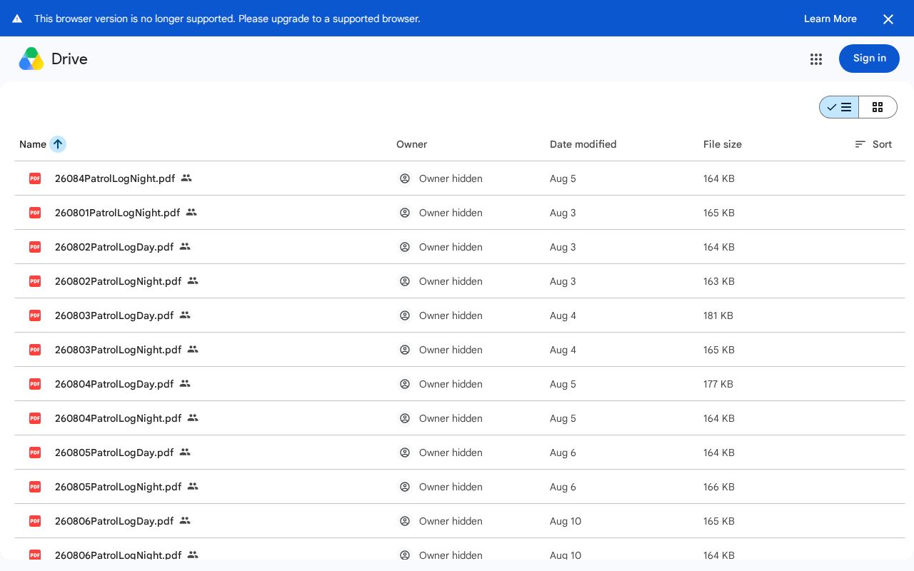 Hoke County Patrol Logs Google Drive folder linked by the sheriff