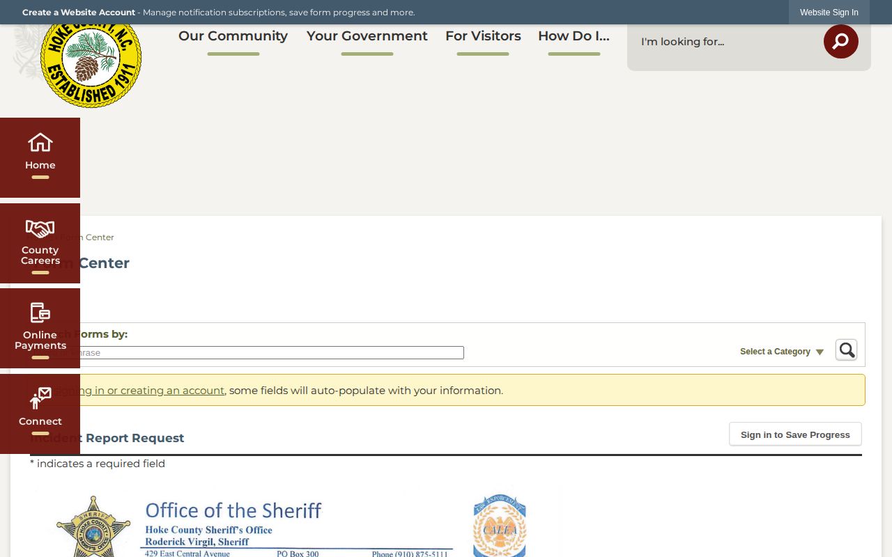 Hoke County Sheriff's Office incident report request form