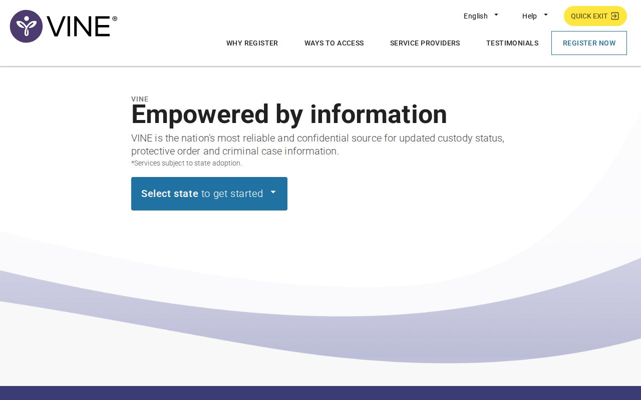 VINELink registration page for custody release and transfer alerts